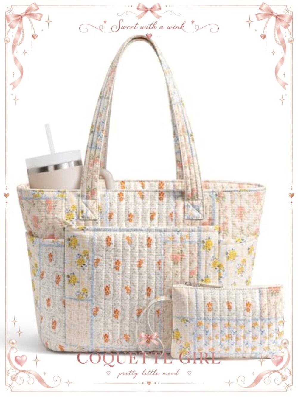 Quilted Cotton Tote Bag Laptop Work Travel Tote
